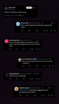 A screenshot of Fan reactions on NUCLR Golf's post (via X)
